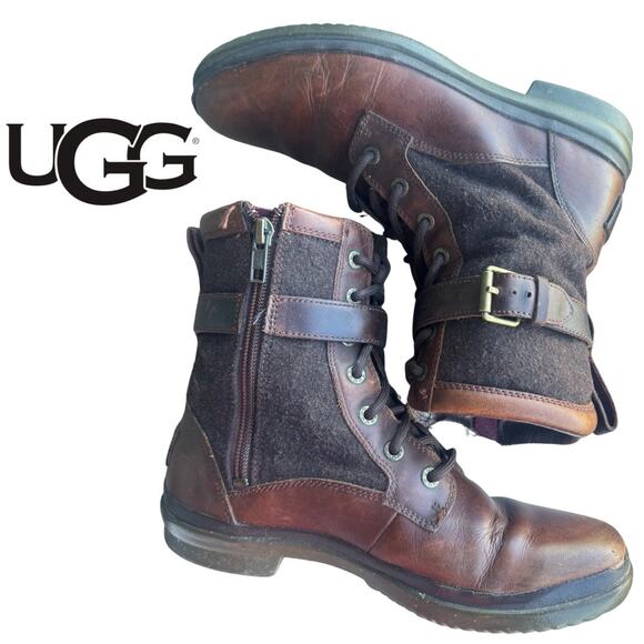 Ugg Kesey Waterproof Side Zip Hiking Boots Lace Up ankle strap 6.5 moto combat - Picture 1 of 10